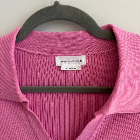 Lover’s and Friends womens cropped collared pink sweater women’s Medium - Picture 2 of 6